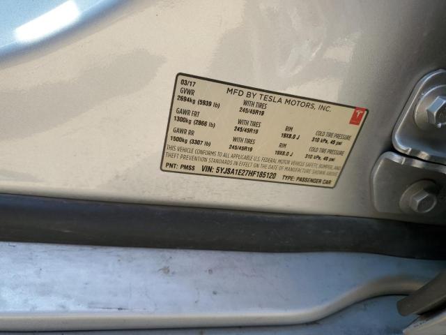 5YJSA1E27HF185120 - 2017 TESLA MODEL S SILVER photo 13