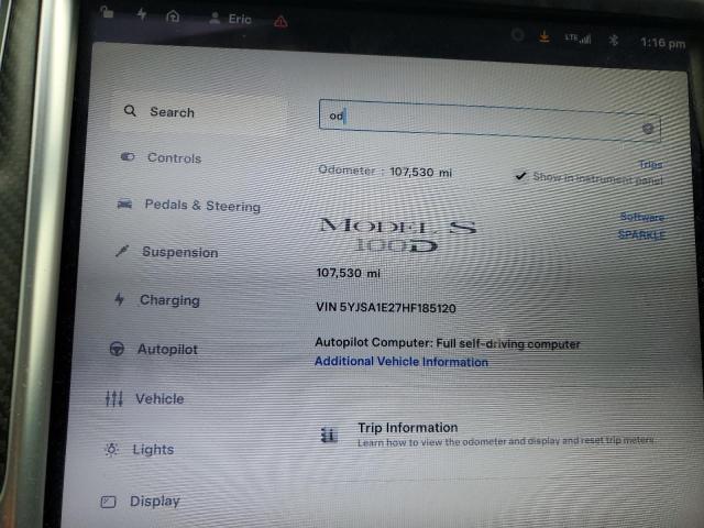 5YJSA1E27HF185120 - 2017 TESLA MODEL S SILVER photo 9