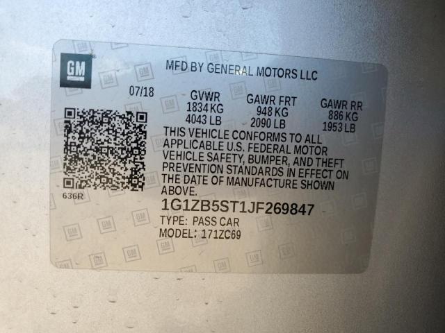 1G1ZB5ST1JF269847 - 2018 CHEVROLET MALIBU LS ვერცხლისფერი ფოტო 13