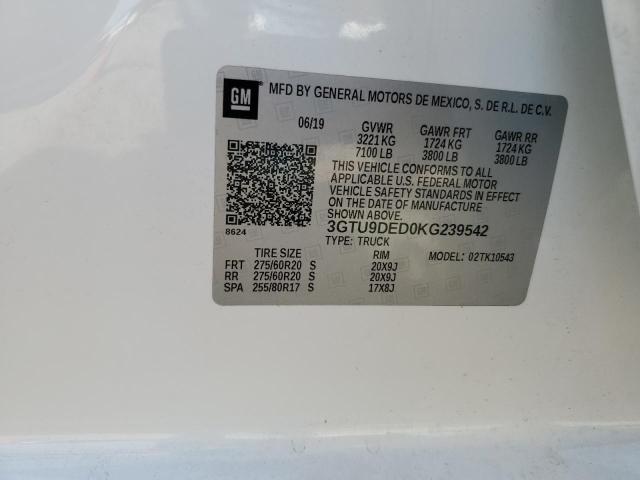 3GTU9DED0KG239542 - 2019 GMC SIERRA K1500 SLT WHITE photo 13