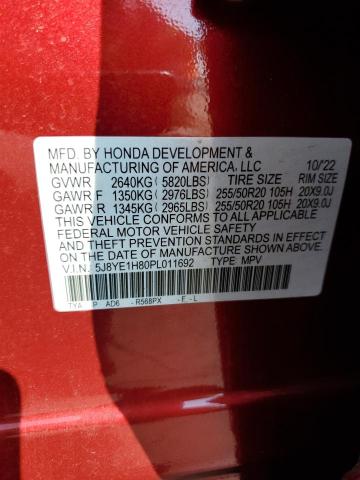 5J8YE1H80PL011692 - 2023 ACURA MDX ADVANCE RED photo 12