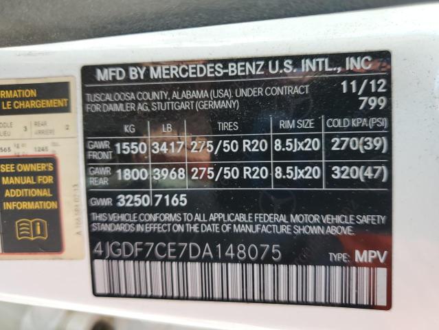4JGDF7CE7DA148075 - 2013 MERCEDES-BENZ GL 450 4MATIC WHITE photo 13