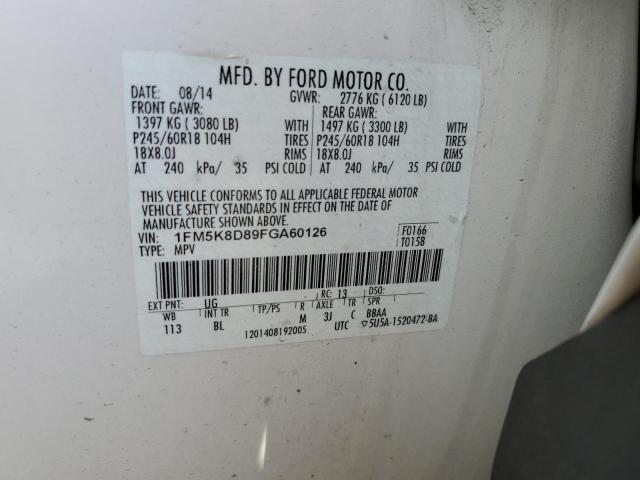 1FM5K8D89FGA60126 - 2015 FORD EXPLORER XLT WHITE photo 13