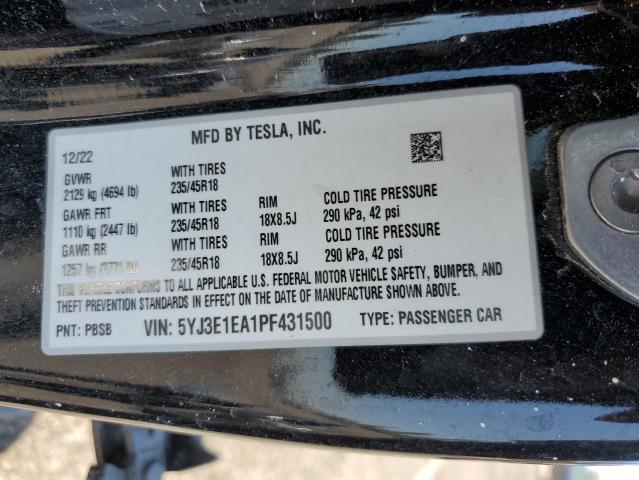 5YJ3E1EA1PF431500 - 2023 TESLA MODEL 3 Schwarz Foto 13