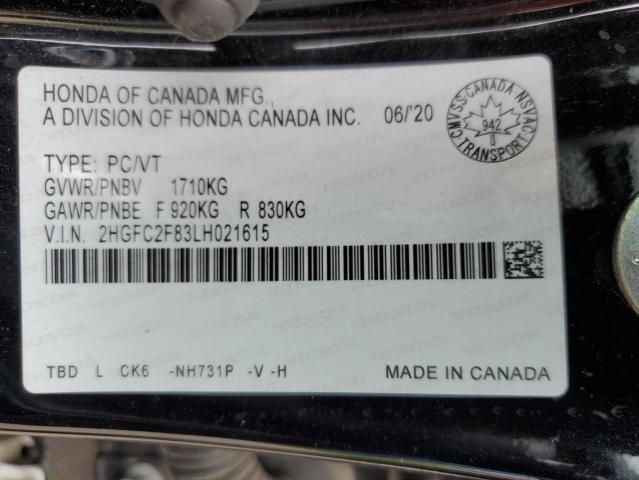 2HGFC2F83LH021615 - 2020 HONDA CIVIC SPORT 黑色 照片 13