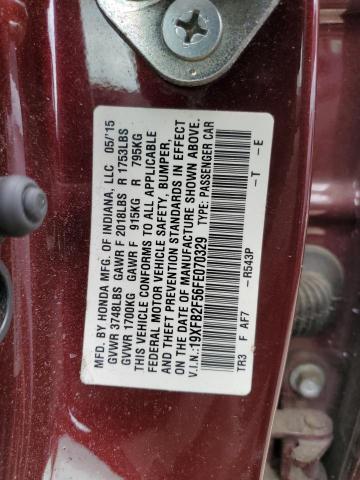 19XFB2F56FE070329 - 2015 HONDA CIVIC LX MAROON photo 12