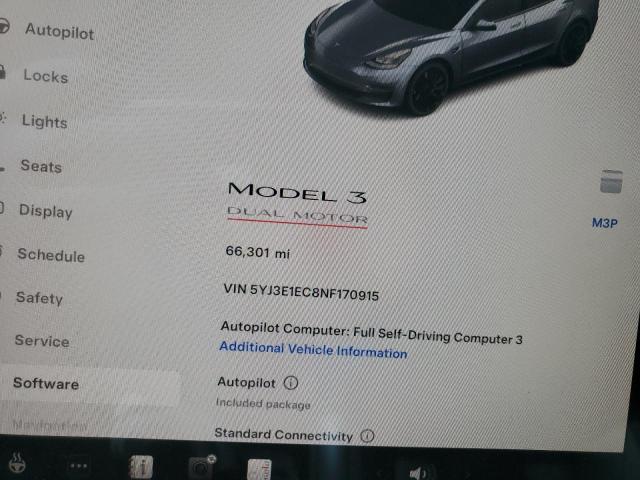5YJ3E1EC8NF170915 - 2022 TESLA MODEL 3 Сұр фото 9