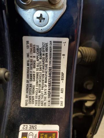 1HGFA16837L046393 - 2007 HONDA CIVIC EX BLUE photo 12