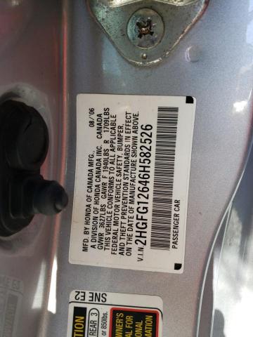 2HGFG12646H582526 - 2006 HONDA CIVIC LX GRAY photo 12