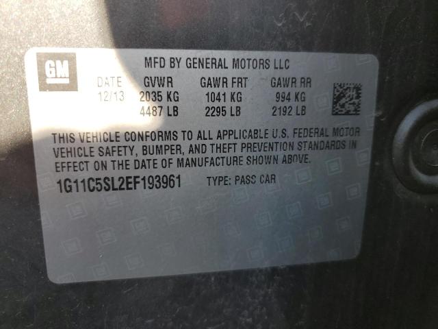 1G11C5SL2EF193961 - 2014 CHEVROLET MALIBU 1LT GRAY photo 12