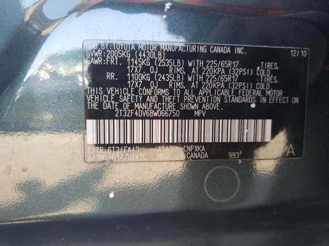 2T3ZF4DV6BW066750 - 2011 TOYOTA RAV4 TEAL photo 13