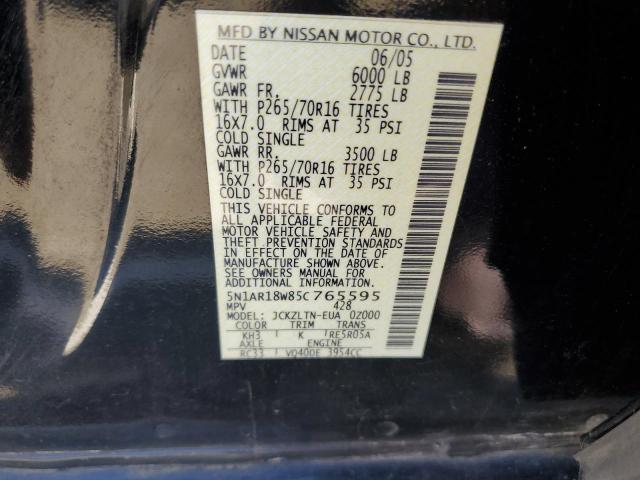 5N1AR18W85C765595 - 2005 NISSAN PATHFINDER LE BLACK photo 13