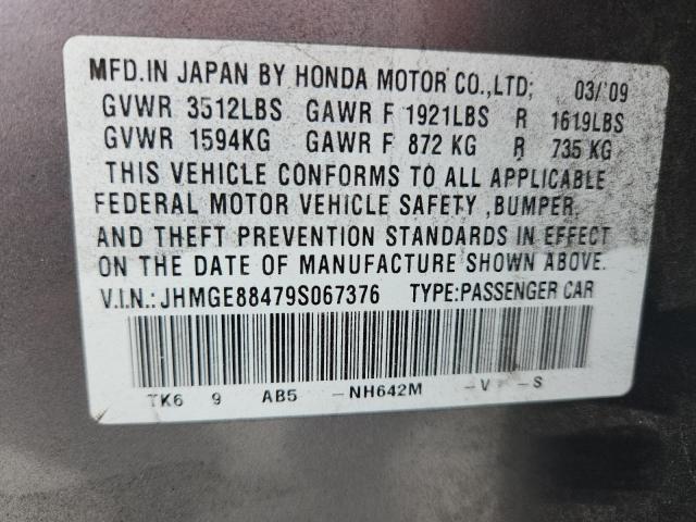 JHMGE88479S067376 - 2009 HONDA FIT SPORT SILVER photo 12