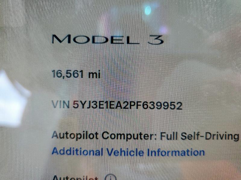 5YJ3E1EA2PF639952 - 2023 TESLA MODEL 3 Boz foto 12