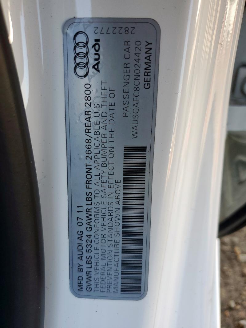 WAUSGAFC8CN024420 - 2012 AUDI A7 PRESTIGE WHITE photo 12