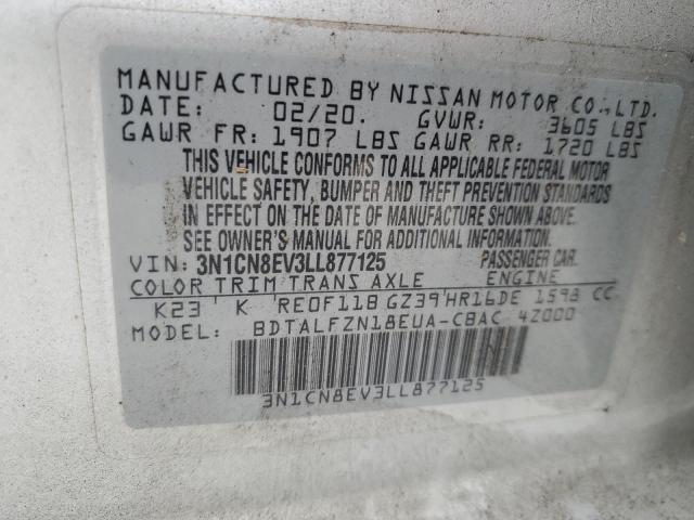 3N1CN8EV3LL877125 - 2020 NISSAN VERSA SV SILVER photo 12