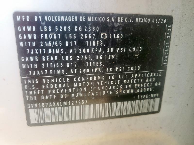 3VV1B7AX4LM127257 - 2020 VOLKSWAGEN TIGUAN S WHITE photo 13
