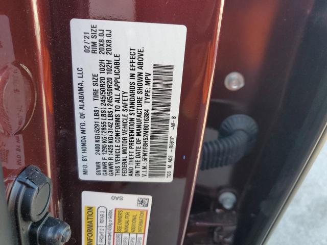 5FNYF8H52MB016384 - 2021 HONDA PASSPORT EXL BURGUNDY photo 13