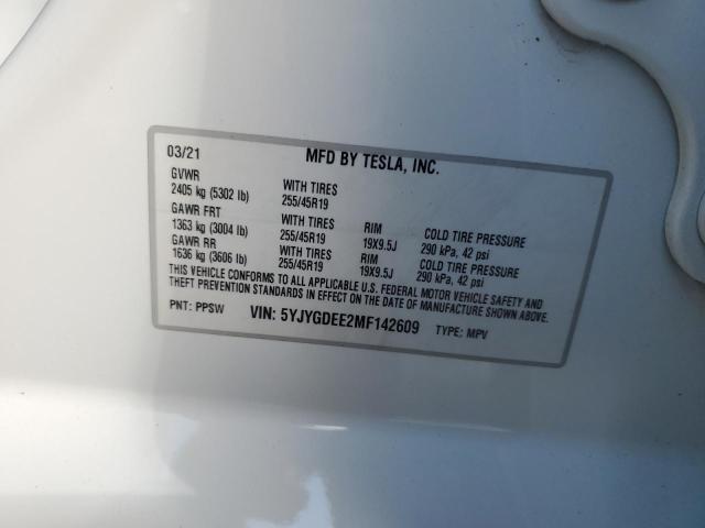 5YJYGDEE2MF142609 - 2021 TESLA MODEL Y WHITE photo 12