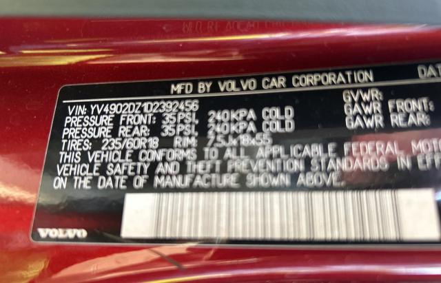 YV4902DZ1D2392456 - 2013 VOLVO XC60 T6 RED photo 10