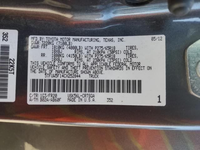 5TFUW5F14CX252844 - 2012 TOYOTA TUNDRA DOUBLE CAB SR5 GRAY photo 13