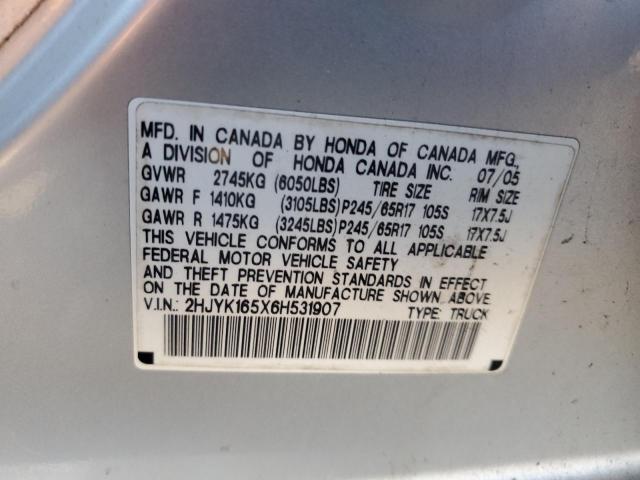 2HJYK165X6H531907 - 2006 HONDA RIDGELINE RTL SILVER photo 12