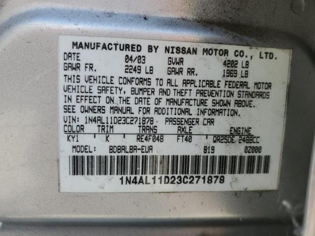 1N4AL11D23C271878 - 2003 NISSAN ALTIMA BASE ვერცხლისფერი ფოტო 12