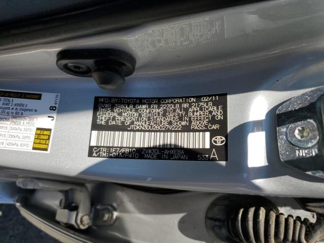 JTDKN3DU2B0279222 - 2011 TOYOTA PRIUS SILVER photo 12