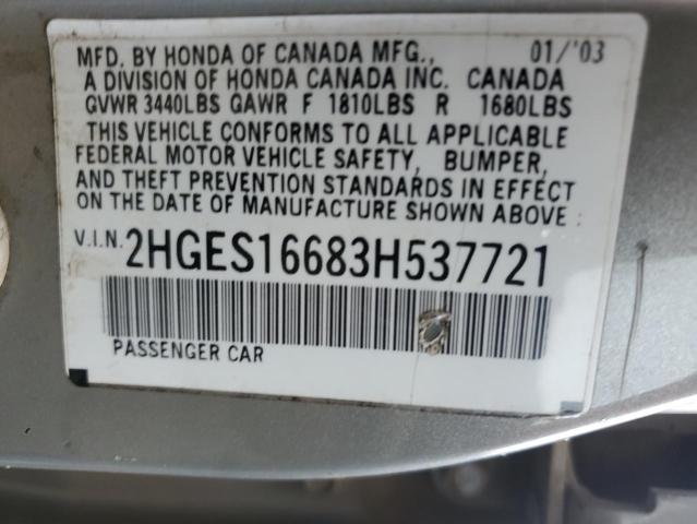 2HGES16683H537721 - 2003 HONDA CIVIC LX Krem foto 12