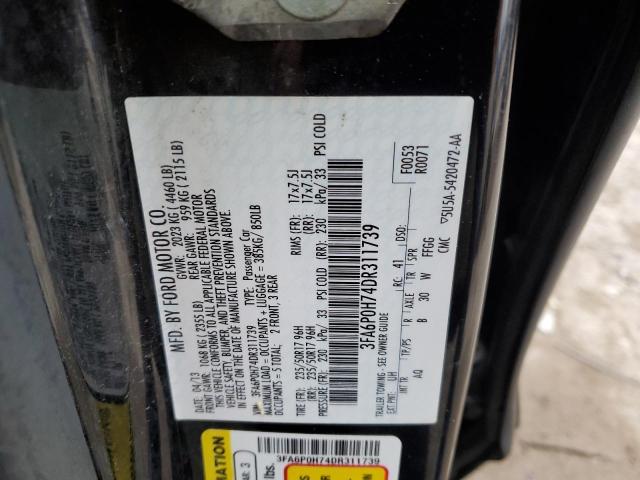 3FA6P0H74DR311739 - 2013 FORD FUSION SE BLACK photo 12