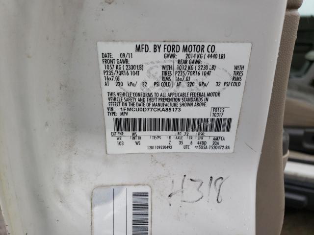 1FMCU0D77CKA85173 - 2012 FORD ESCAPE XLT WHITE photo 14