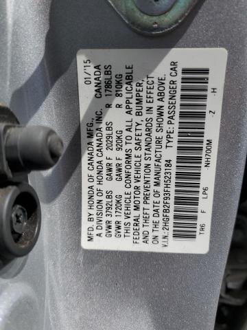 2HGFB2F93FH523184 - 2015 HONDA CIVIC EXL 银色 照片 13