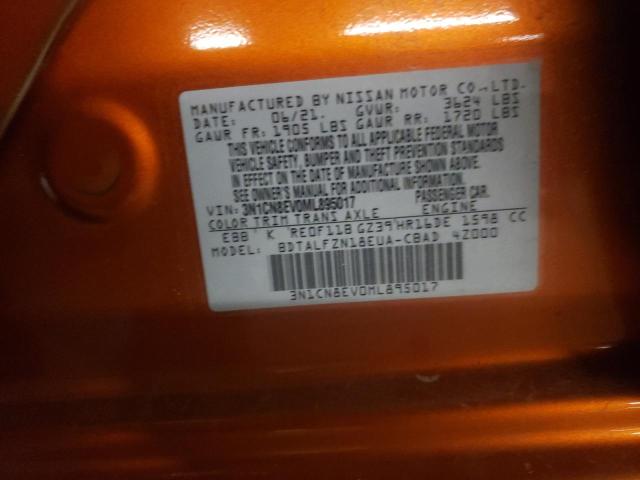 3N1CN8EV0ML895017 - 2021 NISSAN VERSA SV ORANGE photo 12