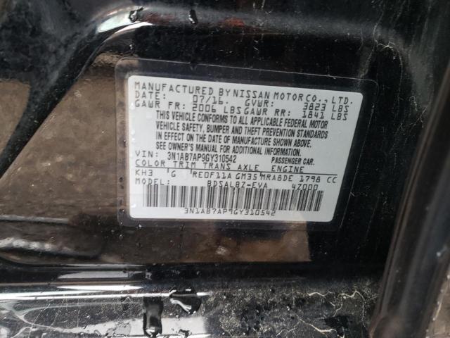 3N1AB7AP9GY310542 - 2016 NISSAN SENTRA S BLACK photo 12