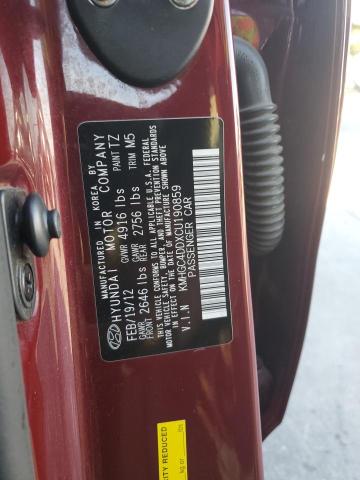 KMHGC4DDXCU190859 - 2012 HYUNDAI GENESIS 3.8L Бордовий фото 12