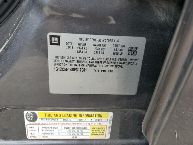 1G1ZC5E14BF317981 - 2011 CHEVROLET MALIBU 1LT CHARCOAL photo 12