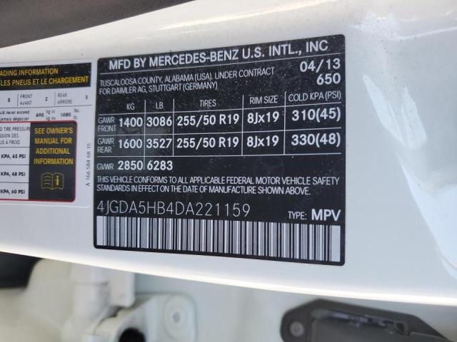 4JGDA5HB4DA221159 - 2013 MERCEDES-BENZ ML 350 4MATIC WHITE photo 12