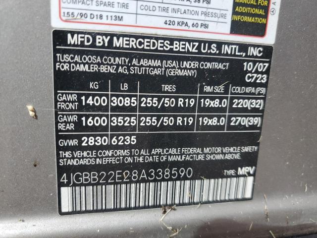 4JGBB22E28A338590 - 2008 MERCEDES-BENZ ML 320 CDI SILVER photo 14