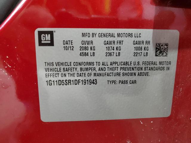 1G11D5SR1DF191943 - 2013 CHEVROLET MALIBU 1LT 红色 照片 12