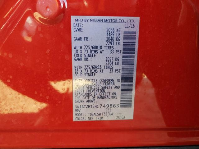 5N1AT2MT5HC749863 - 2017 NISSAN ROGUE S RED photo 12