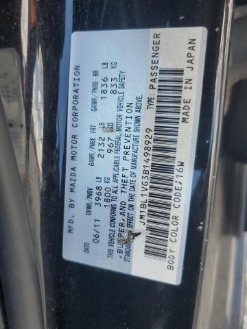 JM1BL1VG3B1498929 - 2011 MAZDA 3 I შავი ფოტო 12