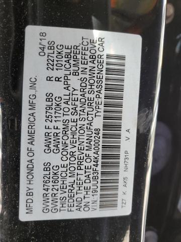 19UUB3F44KA000248 - 2019 ACURA TLX TECHNOLOGY BLACK photo 12