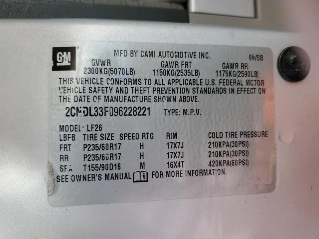 2CNDL33F096228221 - 2009 CHEVROLET EQUINOX LT SILVER photo 12