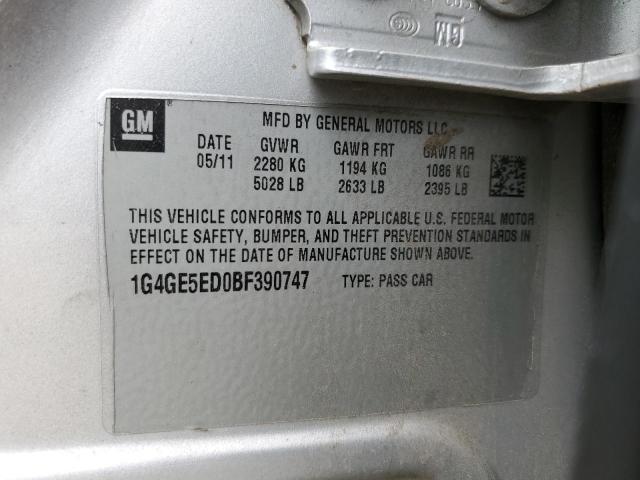 1G4GE5ED0BF390747 - 2011 BUICK LACROSSE CXS 银色 照片 12