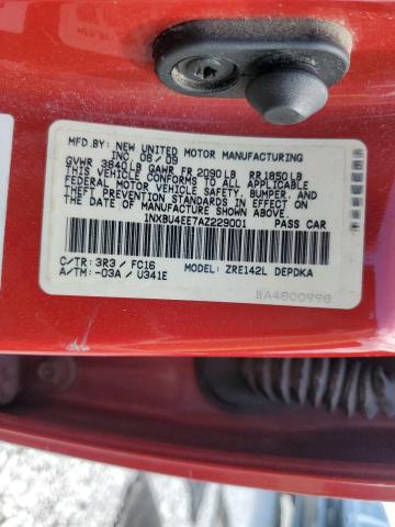 1NXBU4EE7AZ229001 - 2010 TOYOTA COROLLA BASE 红色 照片 12