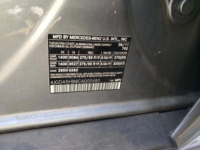 4JGDA5HB8CA000680 - 2012 MERCEDES-BENZ ML 350 4MATIC SILVER photo 13