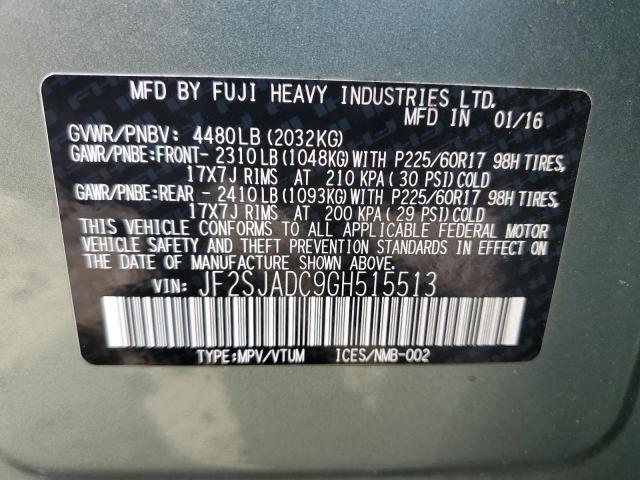JF2SJADC9GH515513 - 2016 SUBARU FORESTER 2.5I PREMIUM Зелений фото 13