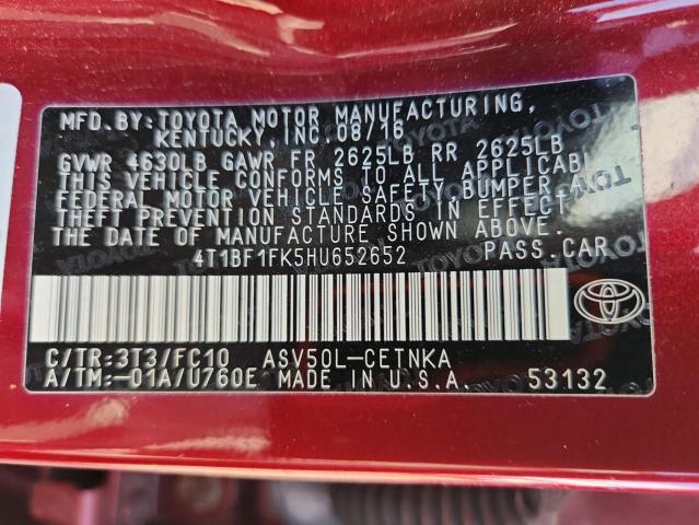 4T1BF1FK5HU652652 - 2017 TOYOTA CAMRY LE MAROON photo 13