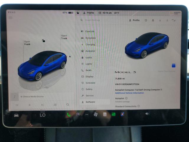 5YJ3E1EA9NF371334 - 2022 TESLA MODEL 3 ლურჯი ფოტო 9