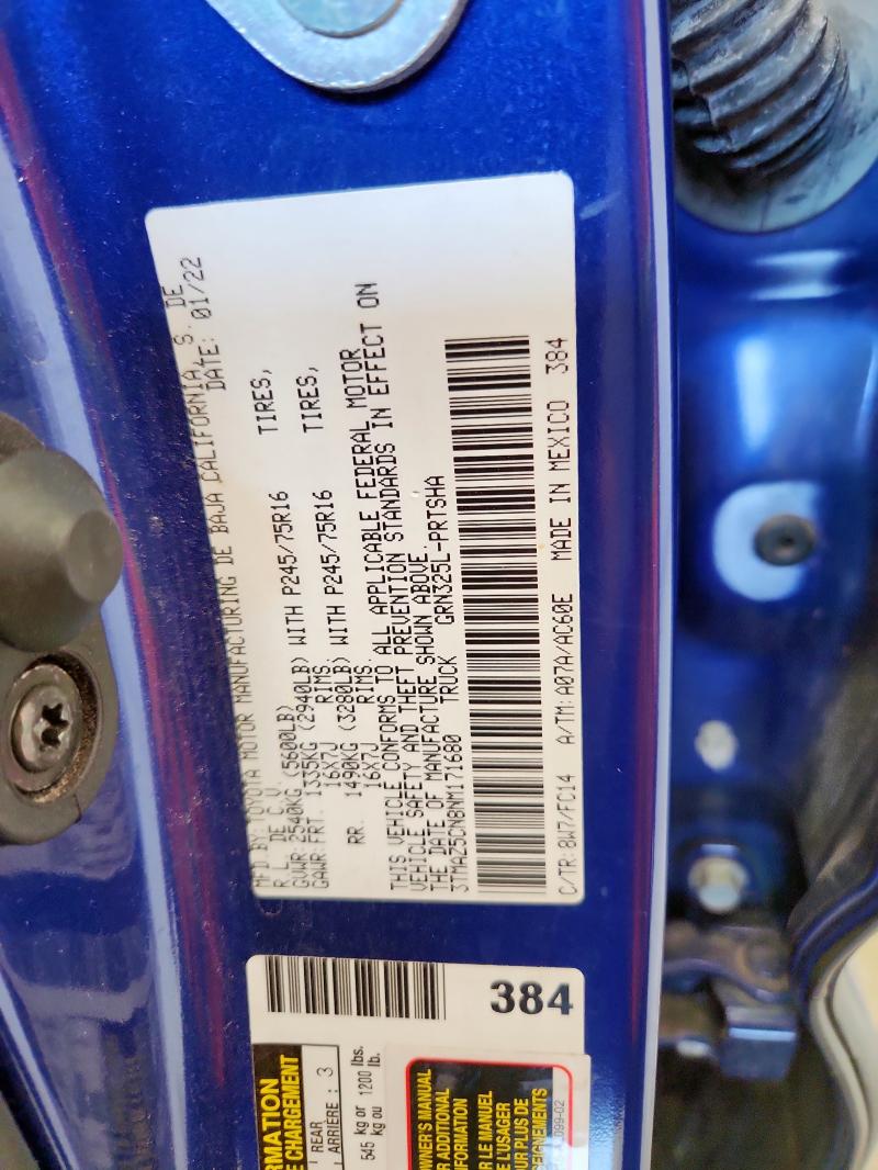 3TMAZ5CN8NM171680 - 2022 TOYOTA TACOMA DOUBLE CAB Mavi fotoğraf 12